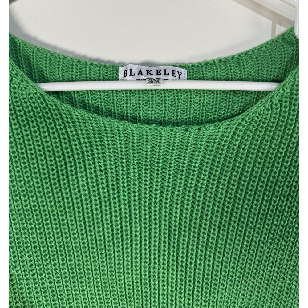 Blakeley Kelly Green Knit Crochet Sleeve Sweater Small Medium Women's Boho - Picture 2 of 6